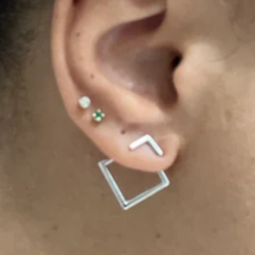 [SILVER]Modern Minimal Geometric Square Versatile Stud Earrings EarJacket - Picture 7 of 15